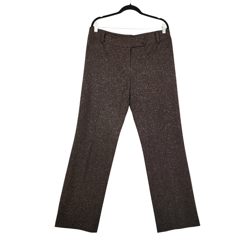 Yansi Fugel Womens Dress Pants Size‎ 12 Chocolate Brown Speckled Print Wool Silk